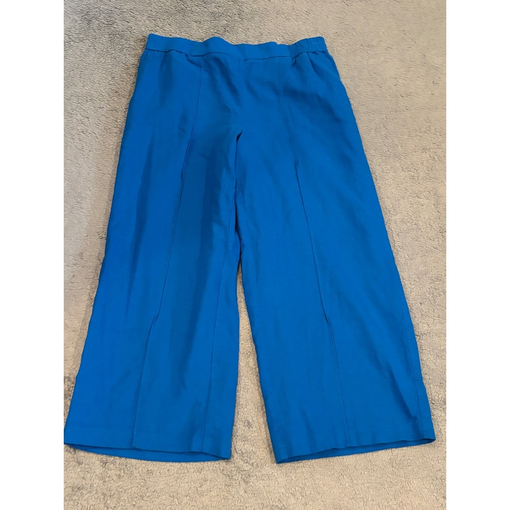 Nine West Womens Blue Linen Blend Pull On Crop Wide Leg Pants L RN73277